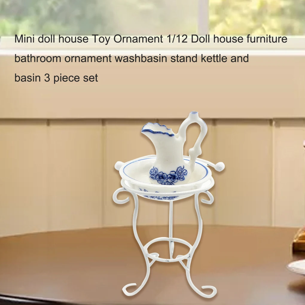 1 Set Bathroom Model 1/12 Scale Decors Small Washbasin Rack Kettle Miniature Ornament Mini Furniture for Layout