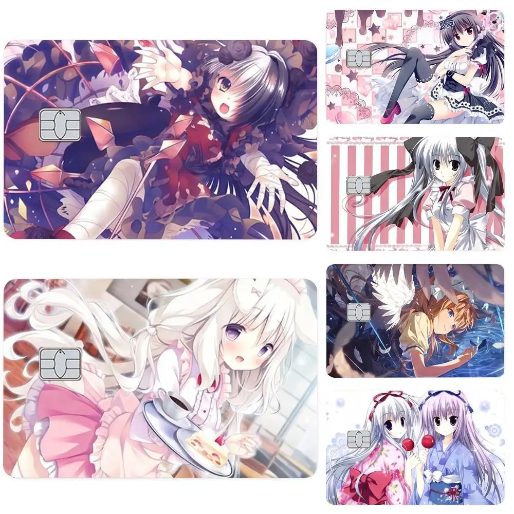 Anime Cartoon Niedliche Mädchen 4 Stück PVC Kreditkarten-Schutzaufkleber Abnehmbare Selbstklebende Bankkarten-Abdeckung Dekorative Aufkleber