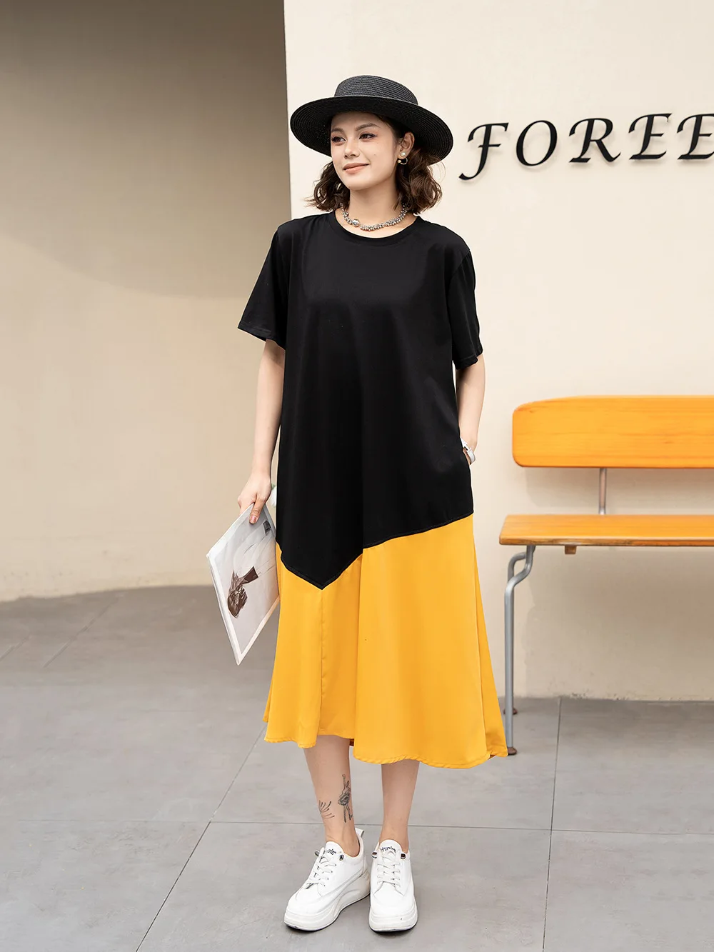 Tannt Women Dress Asymmetry Patchwork Color Matching T-shirt Dresses Irregular Short Sleeves Loose Long Dresses 2024 New