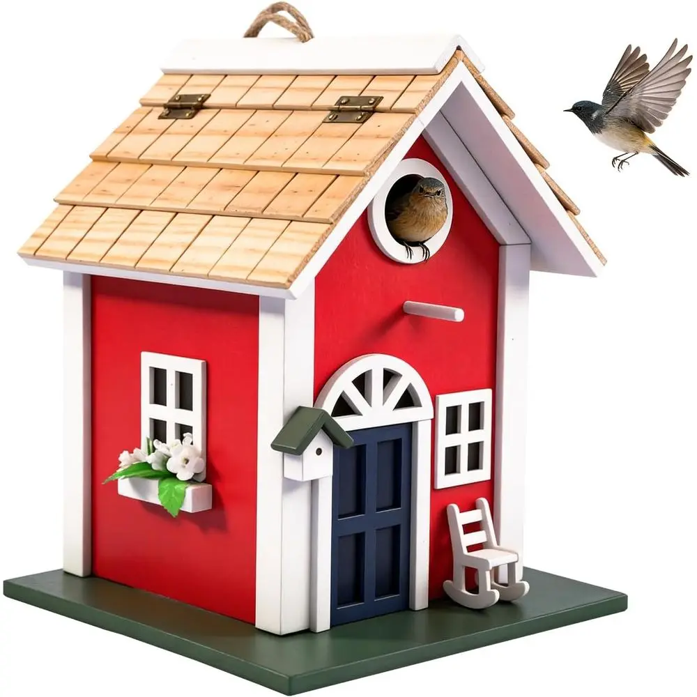 

Деревянный домик-квартира для птиц 9.7 в деревенском стиле с функцией кормления для привлечения певчих птиц, синих птиц и дикой природы