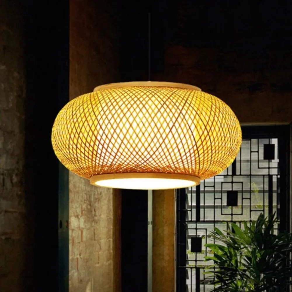 

JOYINLED Round Hand Knitted Bamboo Pendant Light, Asian Zen Style Natural Chandelier E27 for Dining Table Tea Room Restaurant