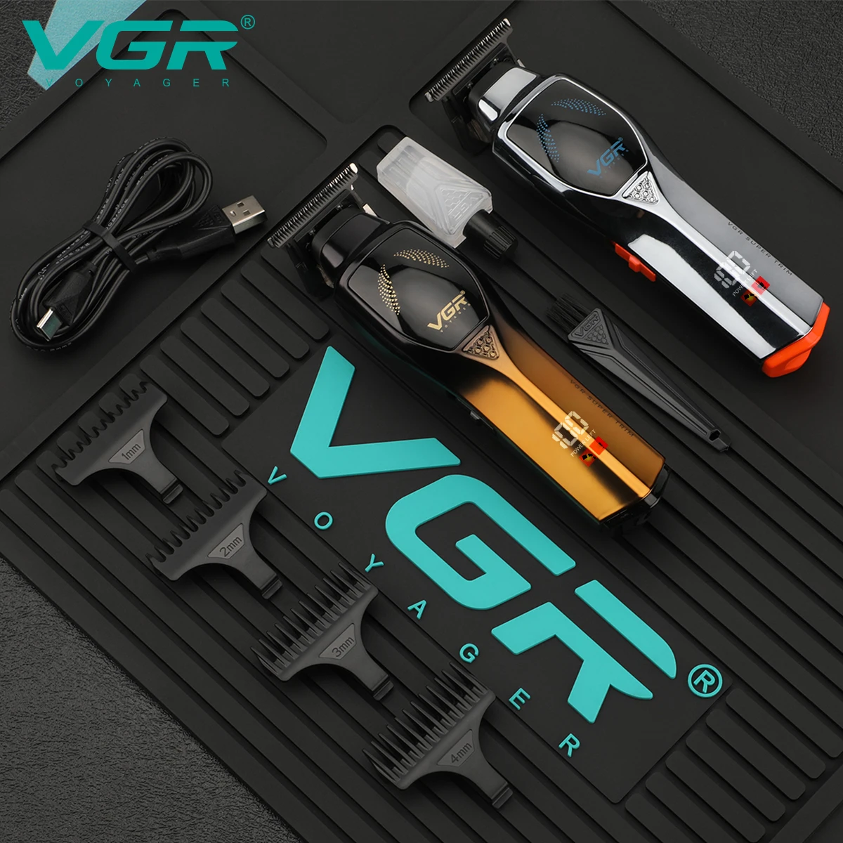 Vgr 187 USB شحن مقص الشعر المهنية اللاسلكي الكهربائية الرجال الحلاقة التدرج ذكي الرقمية دفع المقص