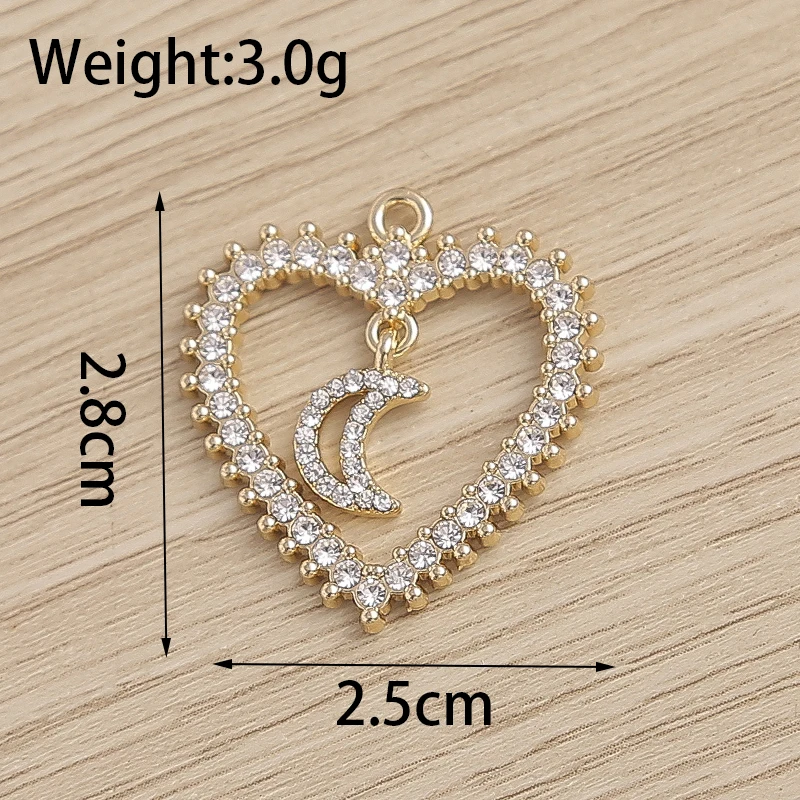 4pcs 25x28mm Fashion Crystal Love Heart Moon Charms Pendants for Earrings Necklace Bracelets DIY Crafts Jewelry Making Accessory