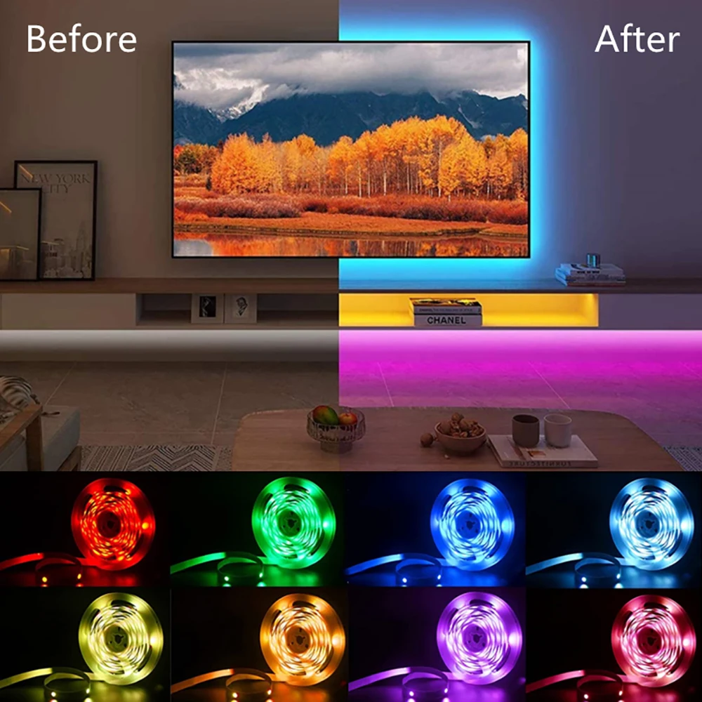 DC5V LED Strip Music Sync Bluetooth Neon Lights USB Room Decor Lamp for Screen TV Backlight APP Control Color Changing 5050 RGB