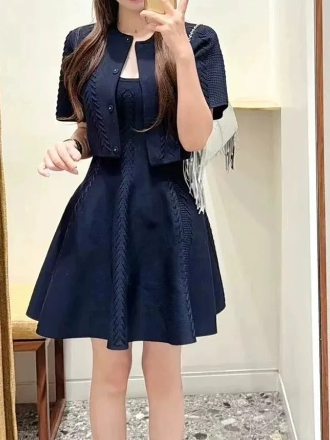 

Ele Knitted ort Sve round Ne Open Cardigan Strap Dr High End Version European Sle Hollow out Design Women's F...