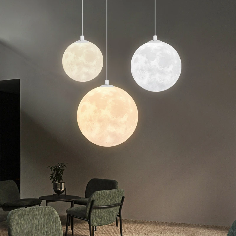 

Moon Lights LED Pendant Lights For Dining Room Kitchen Hanging Light Minimalist Indoor Lighting Home Decor 3D printing ball Lamp