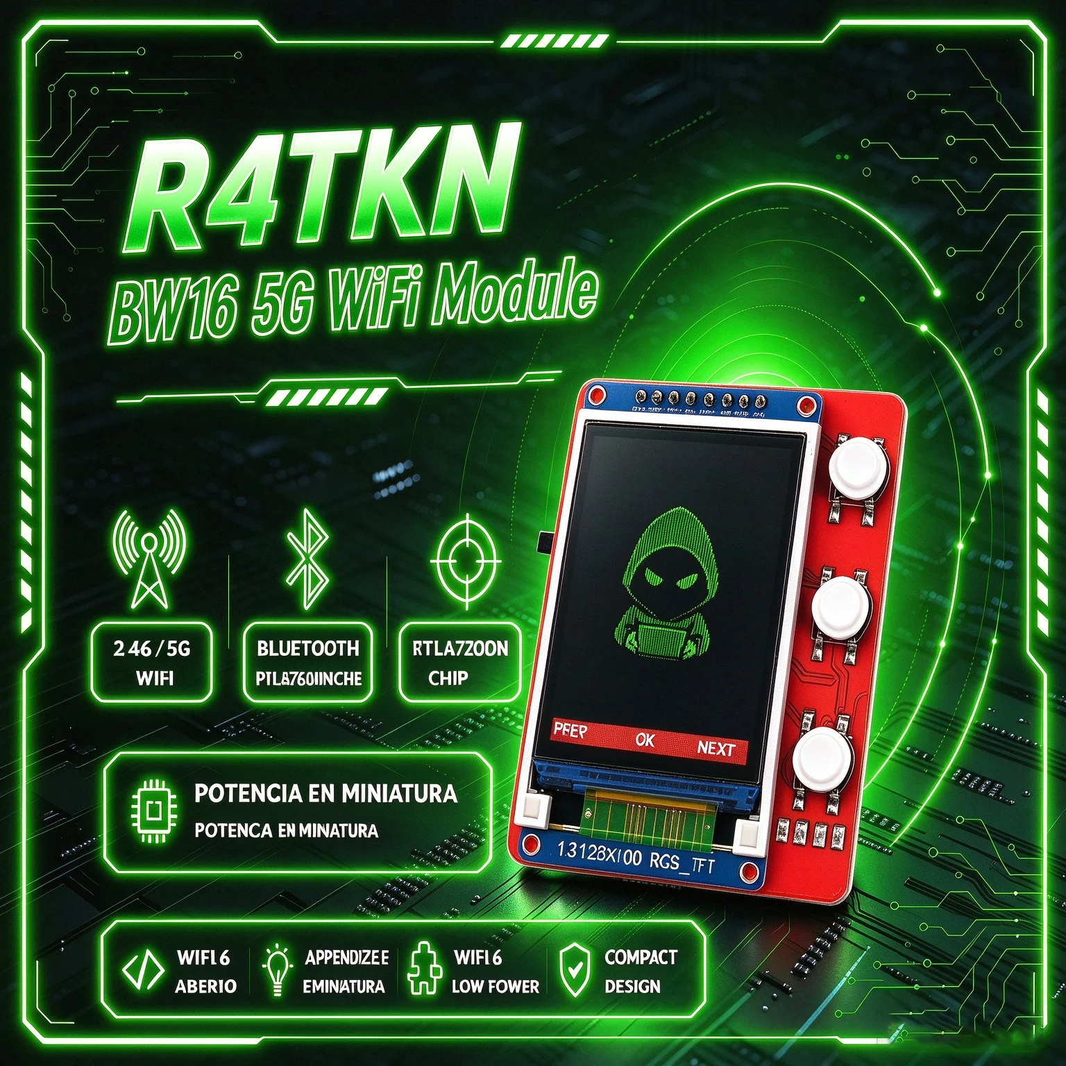 R4TKN BW16 5G WiFi Module, RTL8720DN GPIO Module, 2.4G/5G Network Testing Tool, Pre-Flashed Firmware from R4TK3n