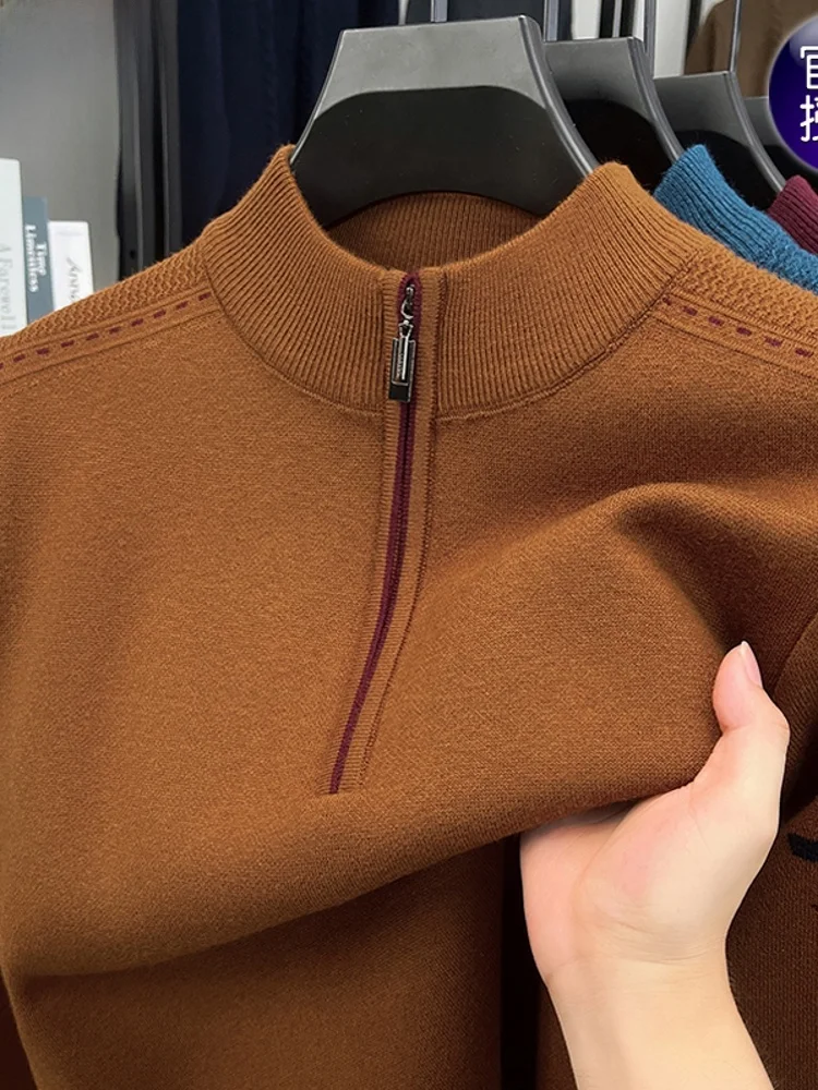 

Thiened Men's Knitted Sweater f Zip Warm Base Layer Top for Autumn Winter Busin Casual Soft Polyester Blend Long Sve