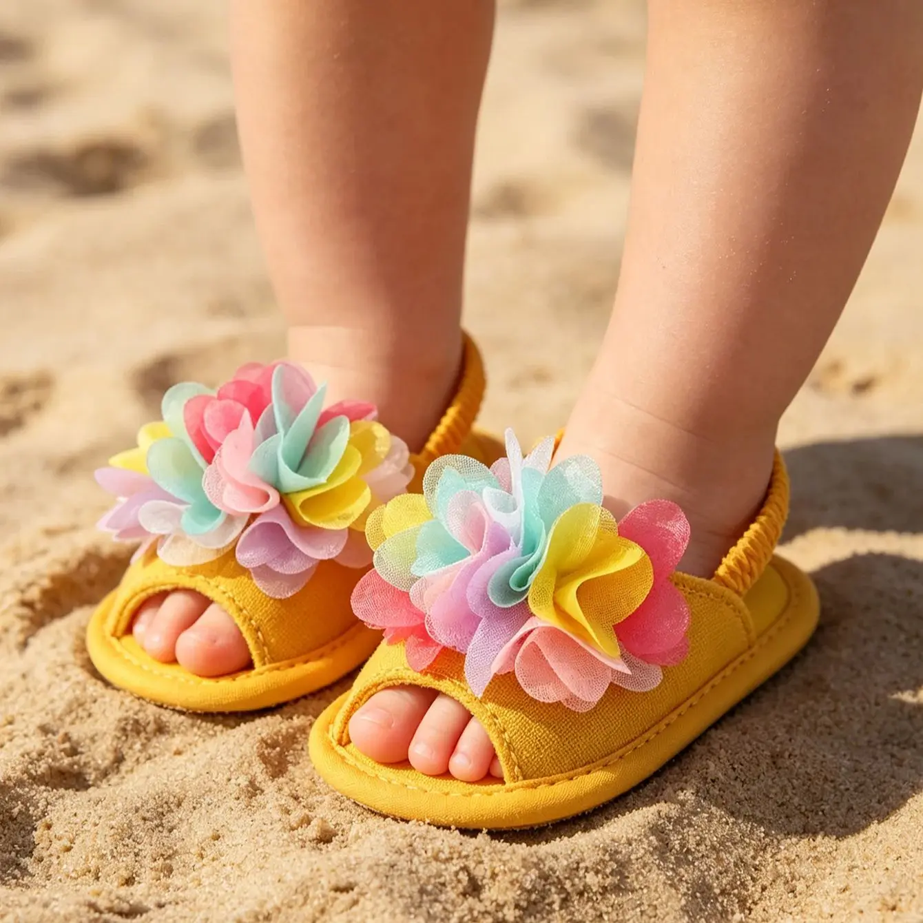 

Baby girl summer sandals with exposed toes colorful flower patterned walking shoes soft sole anti slip rustic forest style