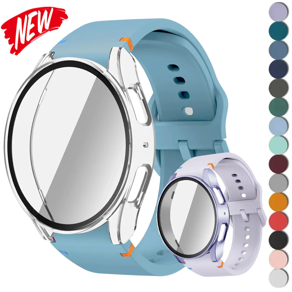 Armband+Hülle+Panzerglas für Samsung Galaxy Watch 7 6 5 4 40/44mm Silikonarmband PC-Schutzhülle Stoßfänger Displayschutzfolie