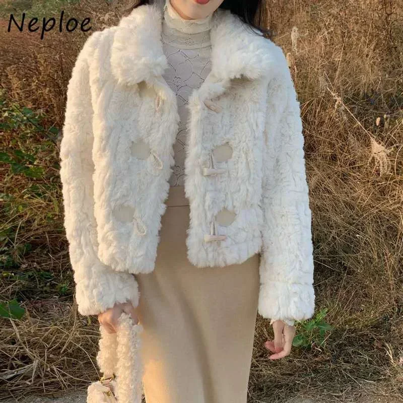 

Neploe Gentle Style Horn Button Coat Woman Winter 2024 New Rex Rabbit Fur Coats Женские толстые теплые куртки из овечьей шерсти h