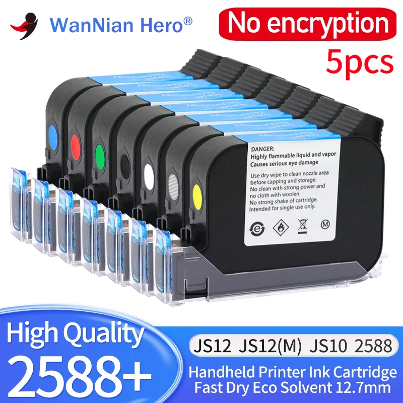 

5pcs 2588 JS12 JS10 Eco Solvent Ink Cartridge Handheld Printer Ink Cartridge For 600DPI Expiry Date 12.7mm Inkjet No encryption