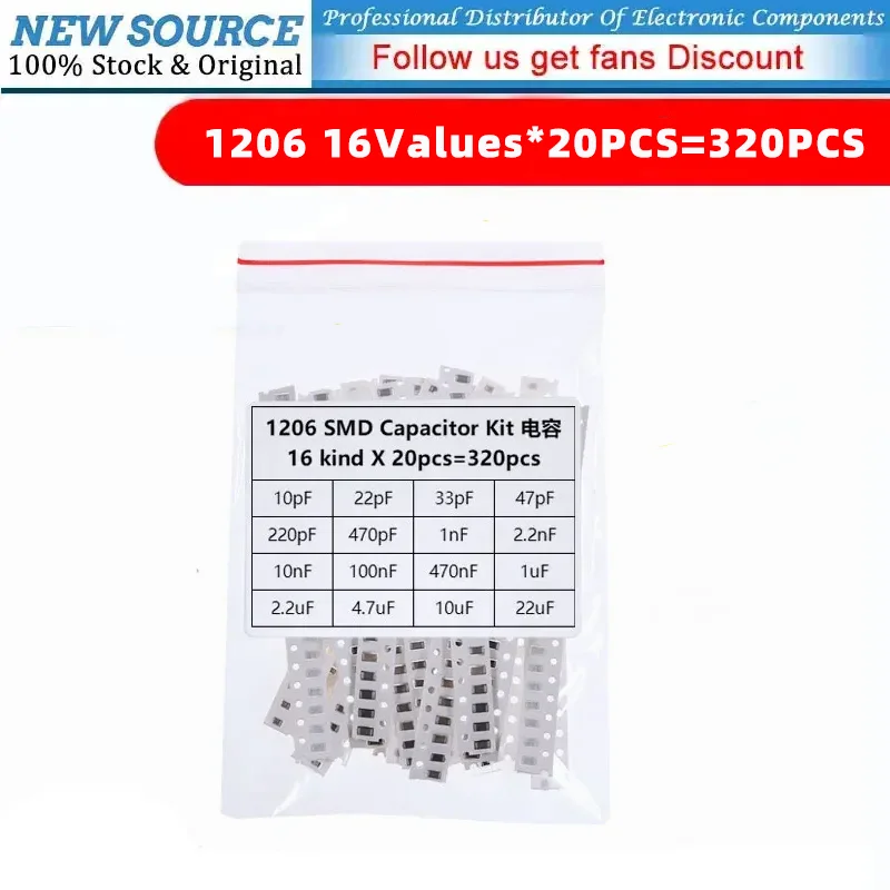 SMD Capacitance Samples Set 1206 10pF~22uF 16Values*20PCS=320PCS DIY Capacitor