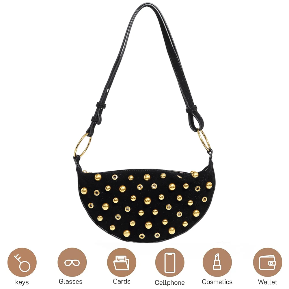 

Женская металлическая сумка-полумесяц с заклепками, большая вместительная сумка через плечо, износостойкая, винтажная, для путешествий, шопинга и работы