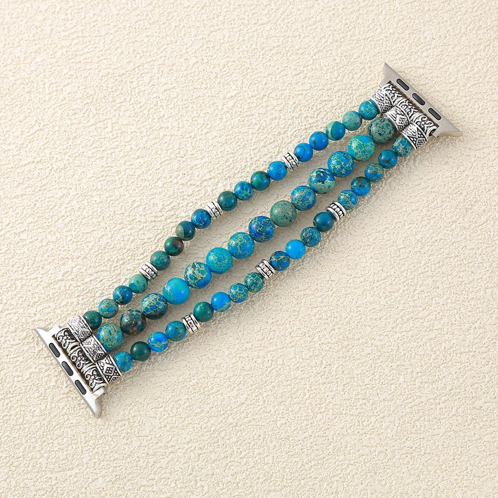 أشرطة الساعة الذكية Boho Imperial Jasper قابلة للتمدد ومطرزة بسهولة تثبيت وتبديل ملحقات أشرطة الساعة