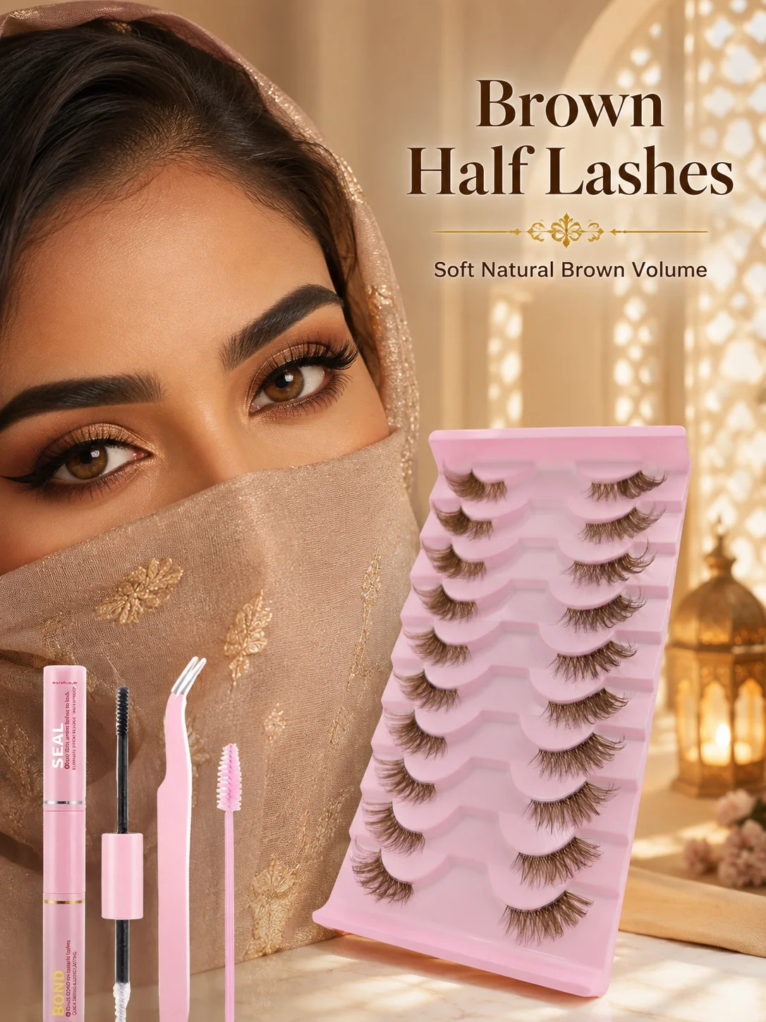 Mujie Mujie 10 Pairs of Half-Strip False Eyelashes, Brown Half-Strip Eyelashes with Extended Outer Corners, Soft Realistic Fiber Lashes, Soft Brown Tones with Lightweight Thin Stems – Naturally Blends into the Eyes to Enhance Their Appearance, Reusable, Lightweight and Non-Weighting on the Upper Eyelid, Suitable for Daily Charm and Special Occasions