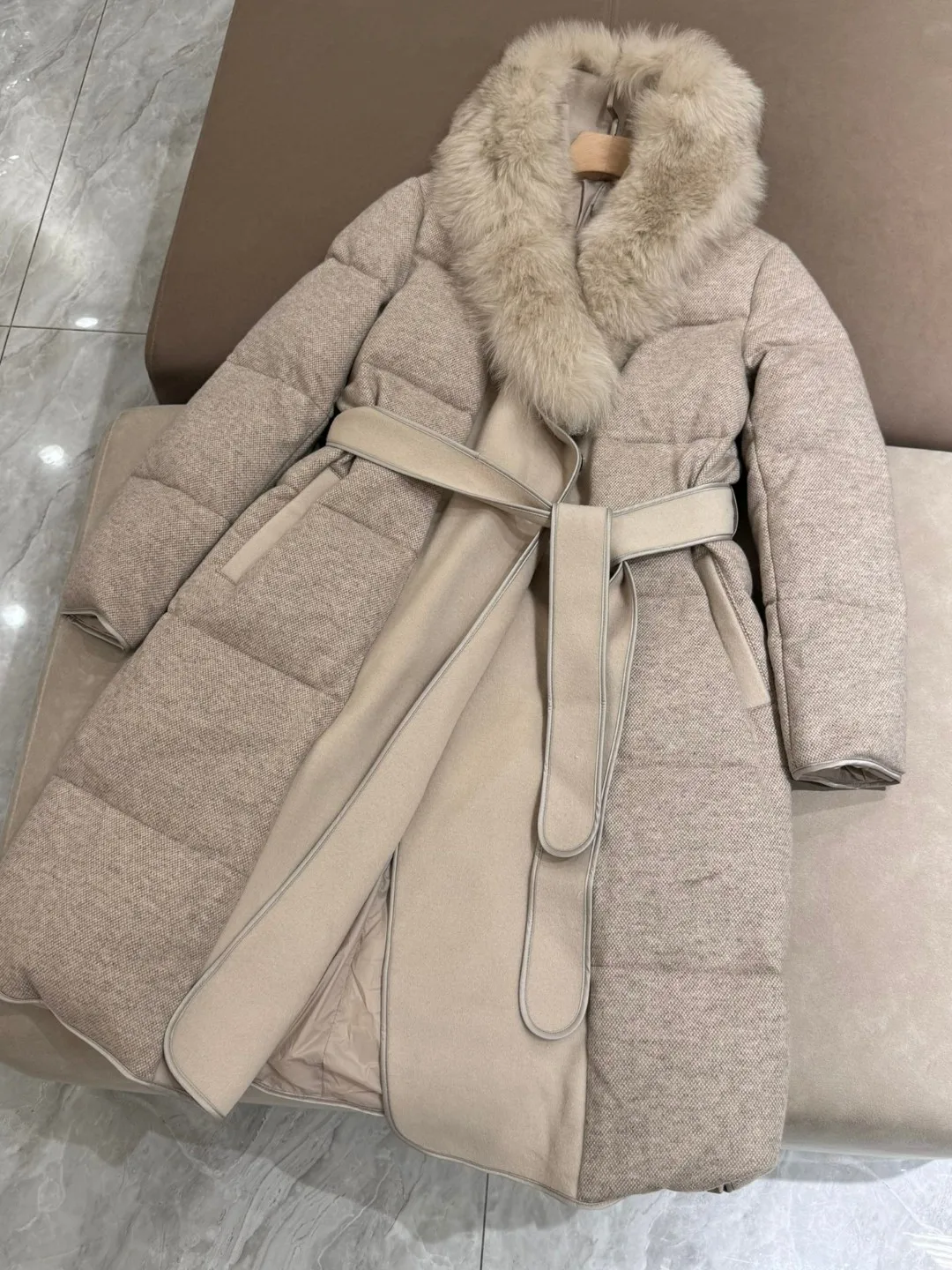 Autumn Winter Women\'s Cashmere Knitted Animal Collar Goose Down Jacket Thickened Medium Long Women Coat