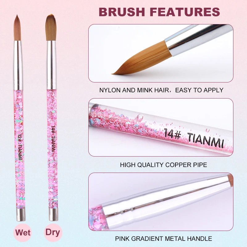 TIANMI 5pcs Acrylic Nail Brush Set Gel Nail Polish Builder Darwing Painting Nail Pens Home DIY Nail Tools Manicure Brush