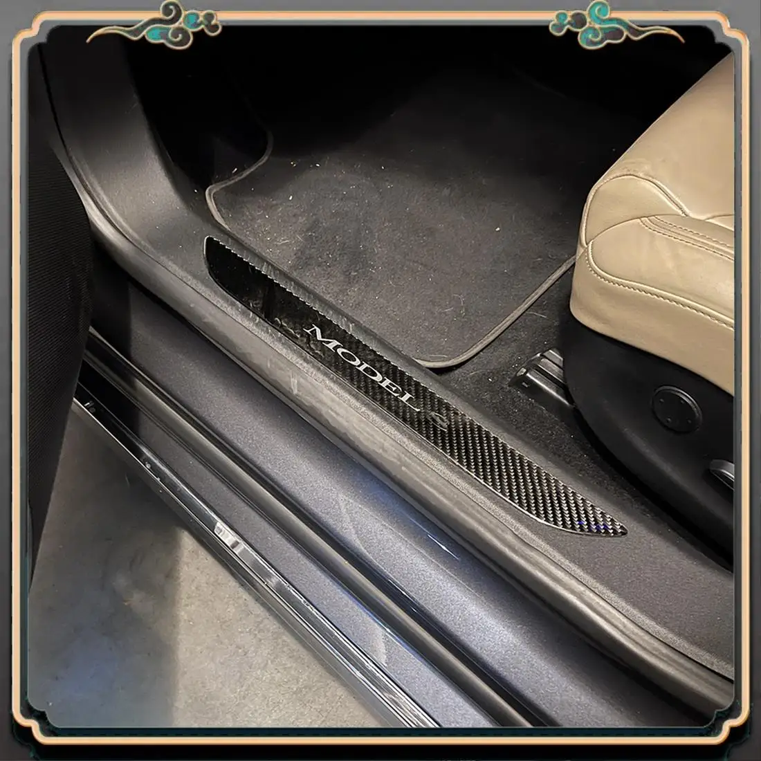 

M45K-Car Door Sill Protection Cover Anti-Scratch Carbon Fiber Trim Stickers For Tesla Model S Accessories