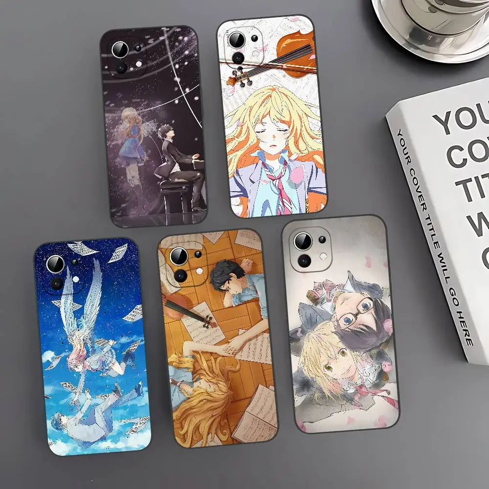 

Cartoon Your Lie In April Anime Slim Black Shockproof Phone Case For Xiaomi 12,11,12S Ultra & Redmi Note 11,10T,9,9A,8Pro,8T,5G