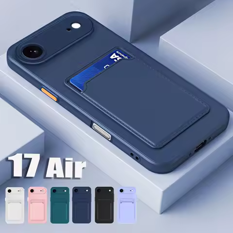 Silicone Wallet Card Slot Armor Case For iPhone 17 Air 16 15 14 13 12 11 Pro Max Plus SE4 16e Mini X XS XR Shockproof Soft Cover
