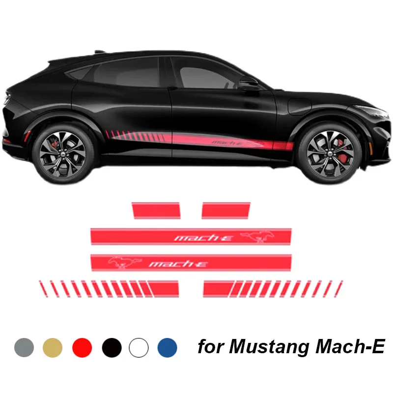 For Ford Mustang Mach 1 Mach-E GT Racing Waist Line Stripes Sticker Vinyl Graphics Sport Skirt Decals Vinyl Wrap Kit 2021 2022