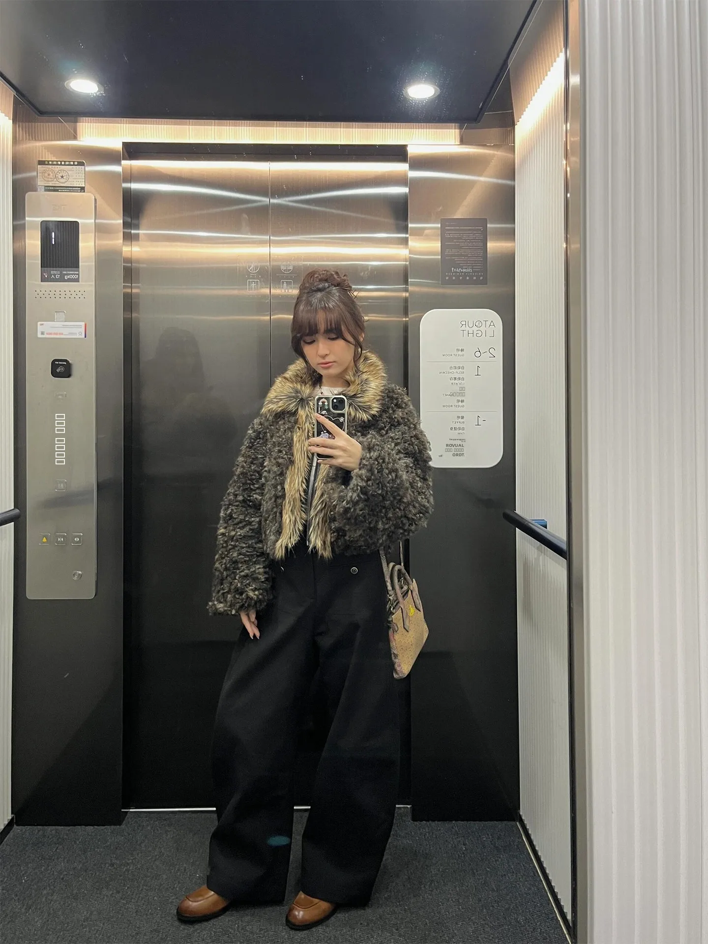 Jaqueta Feminina Coreana de Pele de Cordeiro Curta, Casaco de Couro Ecológico Quente e Corta-Vento, Fácil de Limpar, Casual, Manga Longa