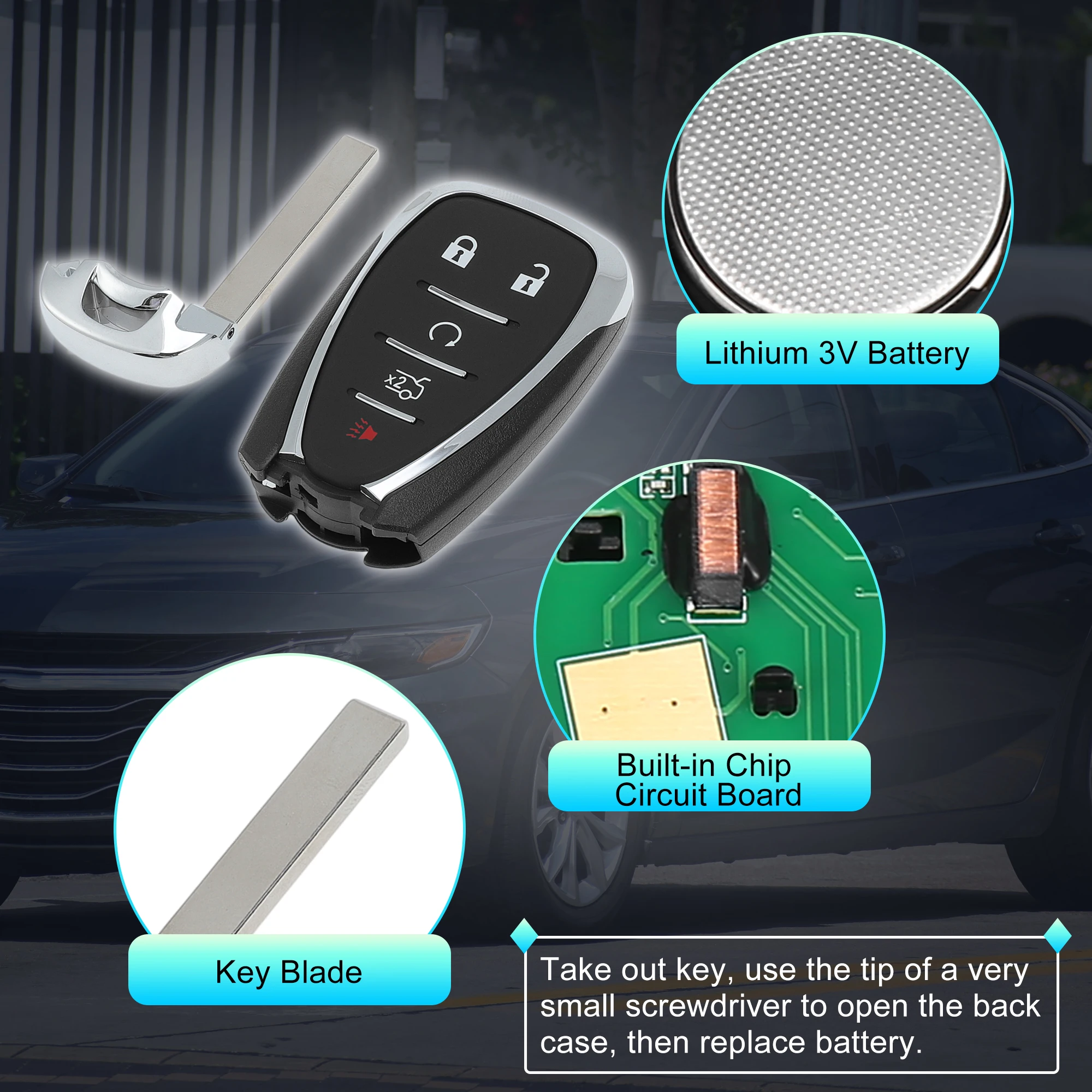 X Autohaux HYQ4ES 433 MHz Chave remota de entrada sem chave para Chevy Malibu Camaro 2021-2023