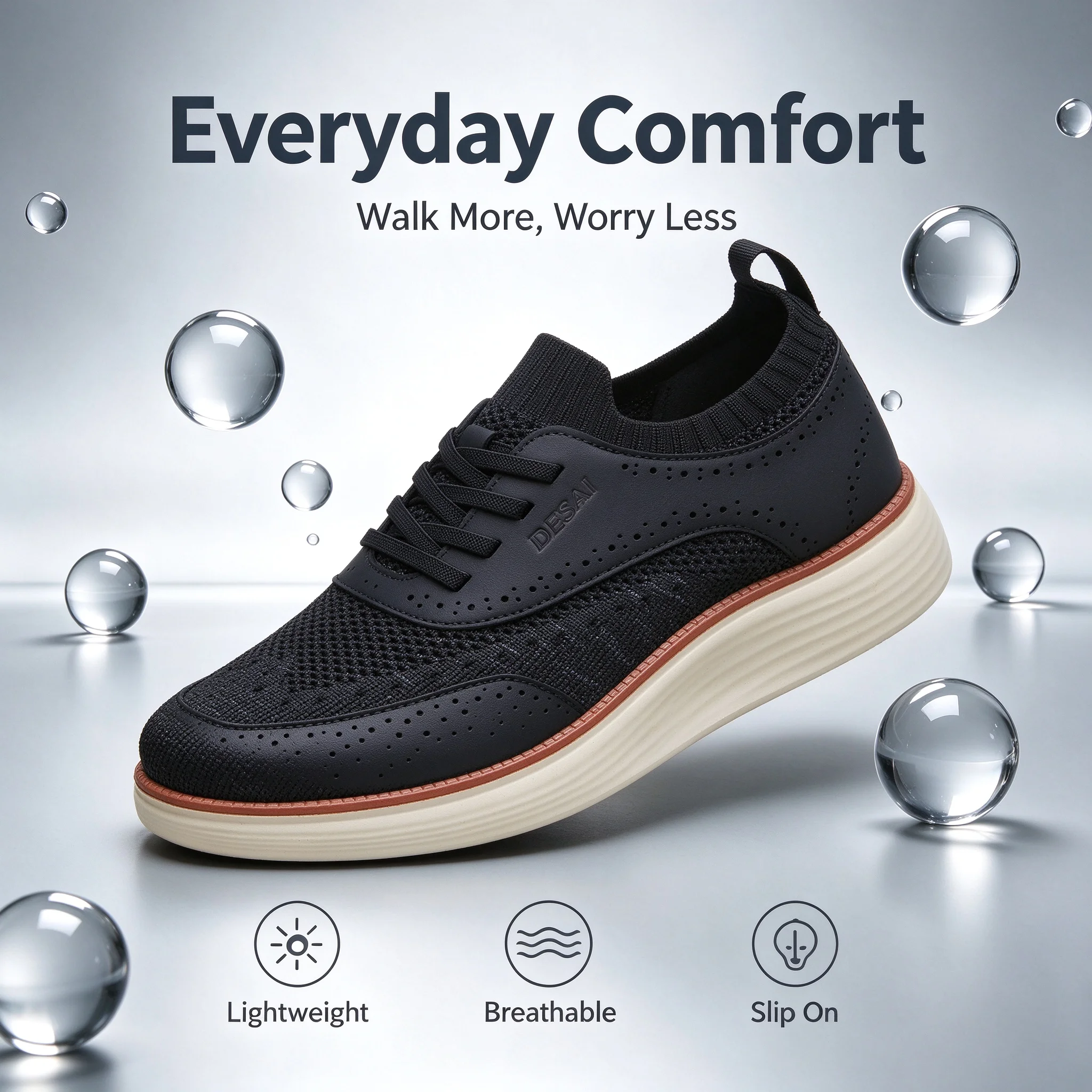 Desai Men's Slip On Shoes Breathable Mesh Brogue Sneakers Men Comfortable Lightweight Casual Office Walking For Man All Seasons
