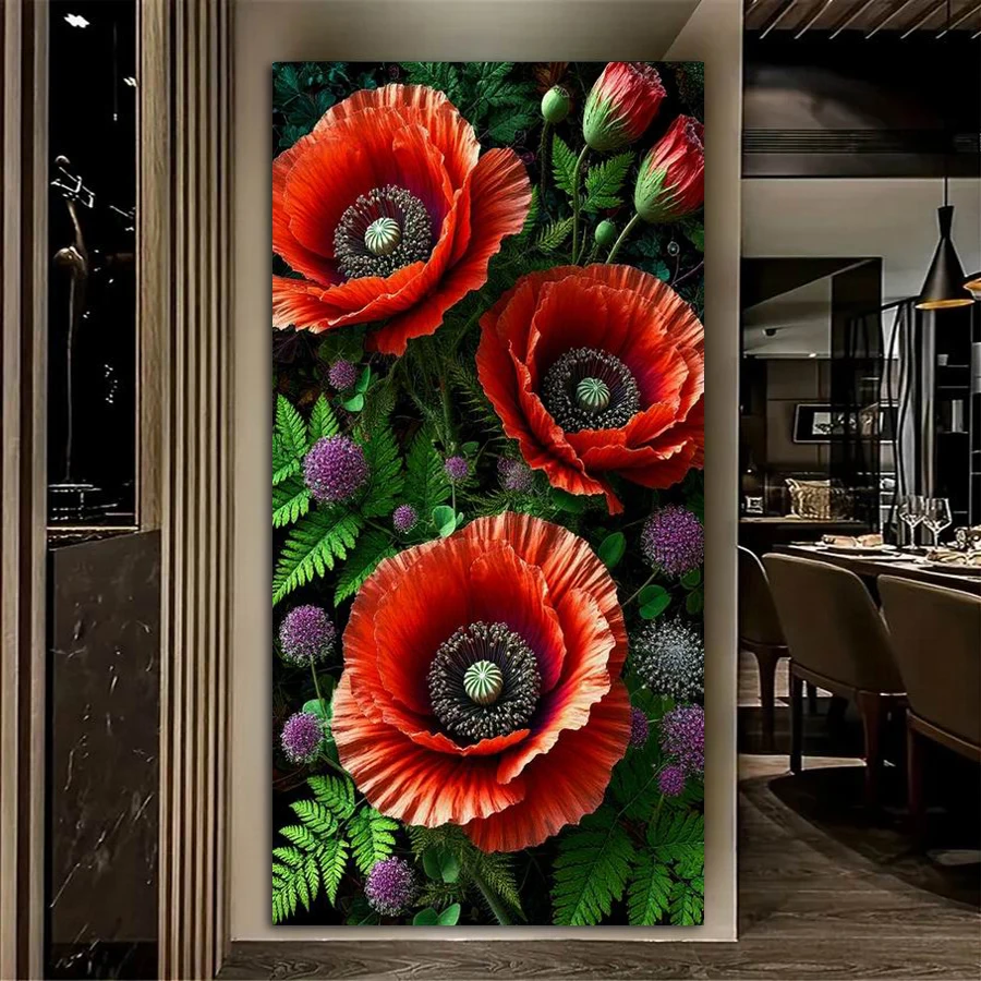 

New Diy Diamond Arts Painting Colorful Poppy Flower Picture Full Drill Large Size Floral Mosaic Embroidery Kits Wall Decor