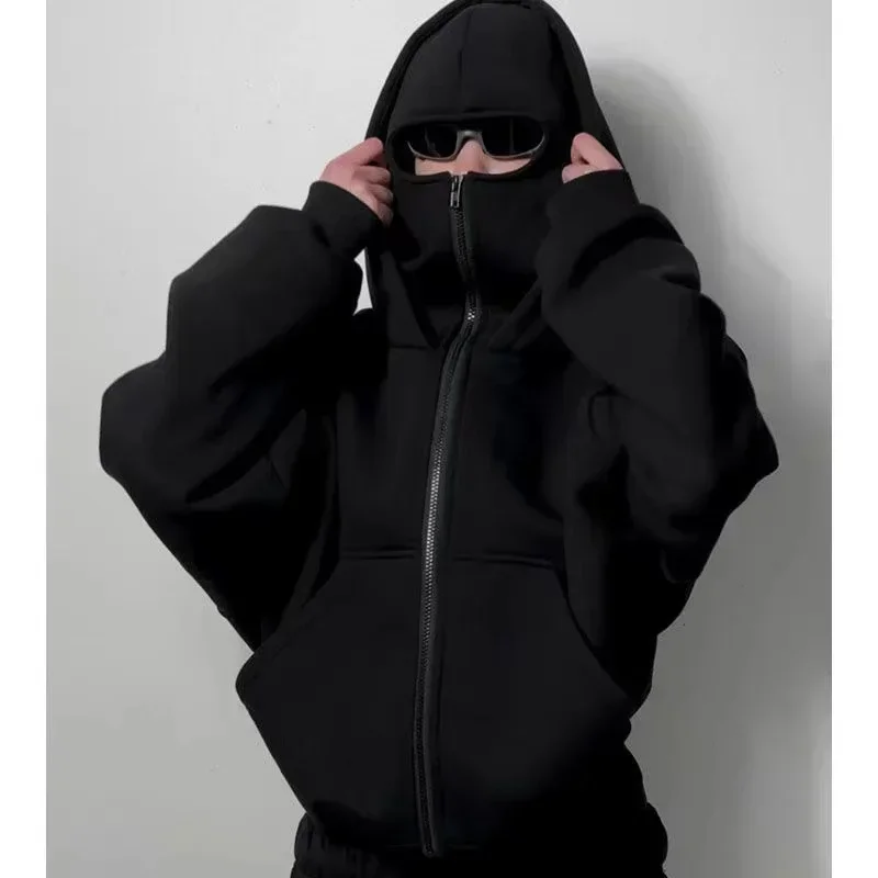 Men and Women Balaclava Y2K Gothic Harajuku Winter Warm New Item Double Hooded Sweatshirt Men's Hooded Mask Zipper Sports Jacket