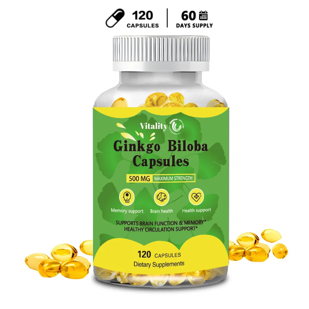 

Натуральные травяные корни Ginkgo Biloba Vitality, сделанные из чистого органического листка гинкго-500 мг на порцию, 30/60/120 капсулы для веганов