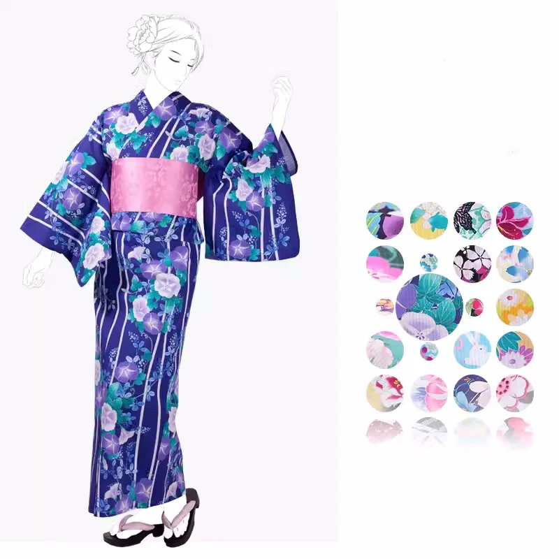 

Hight Quality 100% Cotton Women Japanese Traditional Kimono Floral Prints Summer Yukata Photography Dress Cos Costume