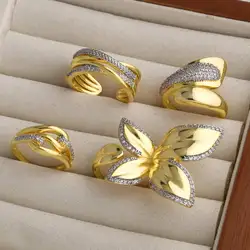 OCESRIO Fashion White Crystal Butterfly Statement Rings for Women Copper Gold Plated Crossover Ring Jewelry Girl Gift rigj97
