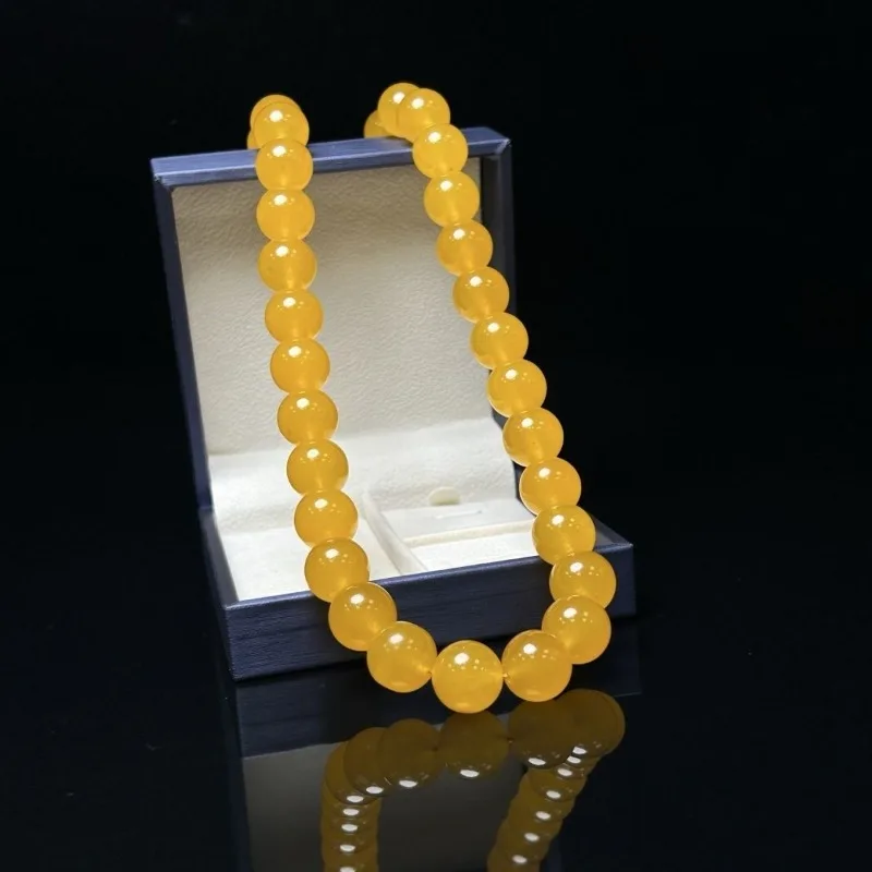 Exquisite Ice-through Yellow Round Bead Necklace, Fashionable and Versatile Jewelry 2