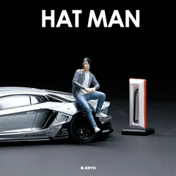 Kicarmod 1/64 Scale Model Figurine Car charging pile and boy Figure in Scale Diecast Model Car Scene Model