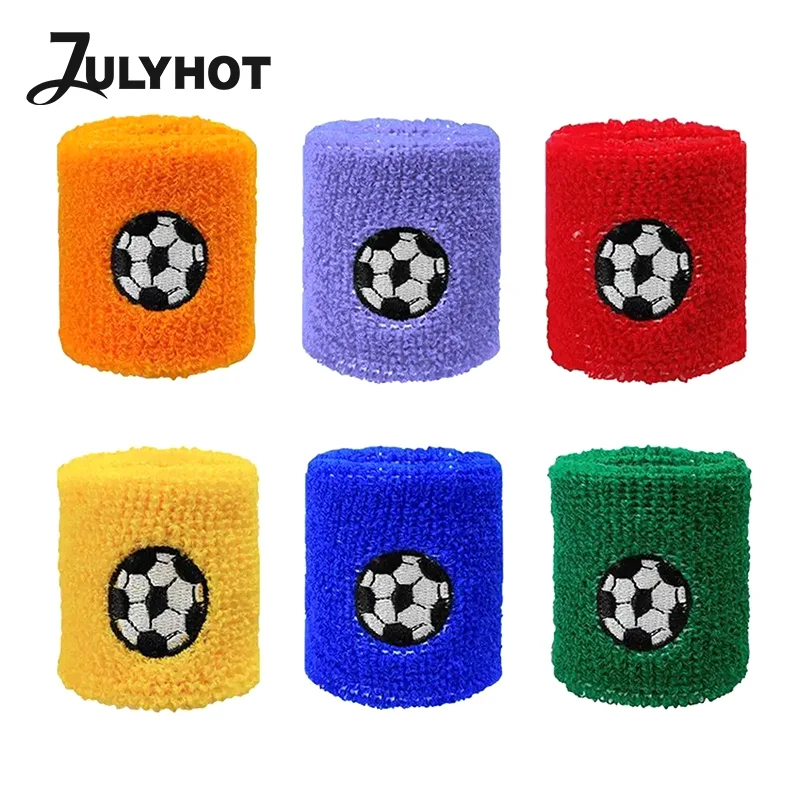 

6PCS Colorful Sport Wristband For Children Sweatband Wrist Protector Running Soccer Rugby Basketball Brace Terry Sweat Band