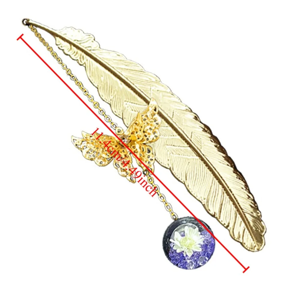1Pcs Metal Feather Bookmark with Dried Flower Butterfly Boxed ,Teacher's Day Gift, Student Reading Accessory Creative Bookmark image 4