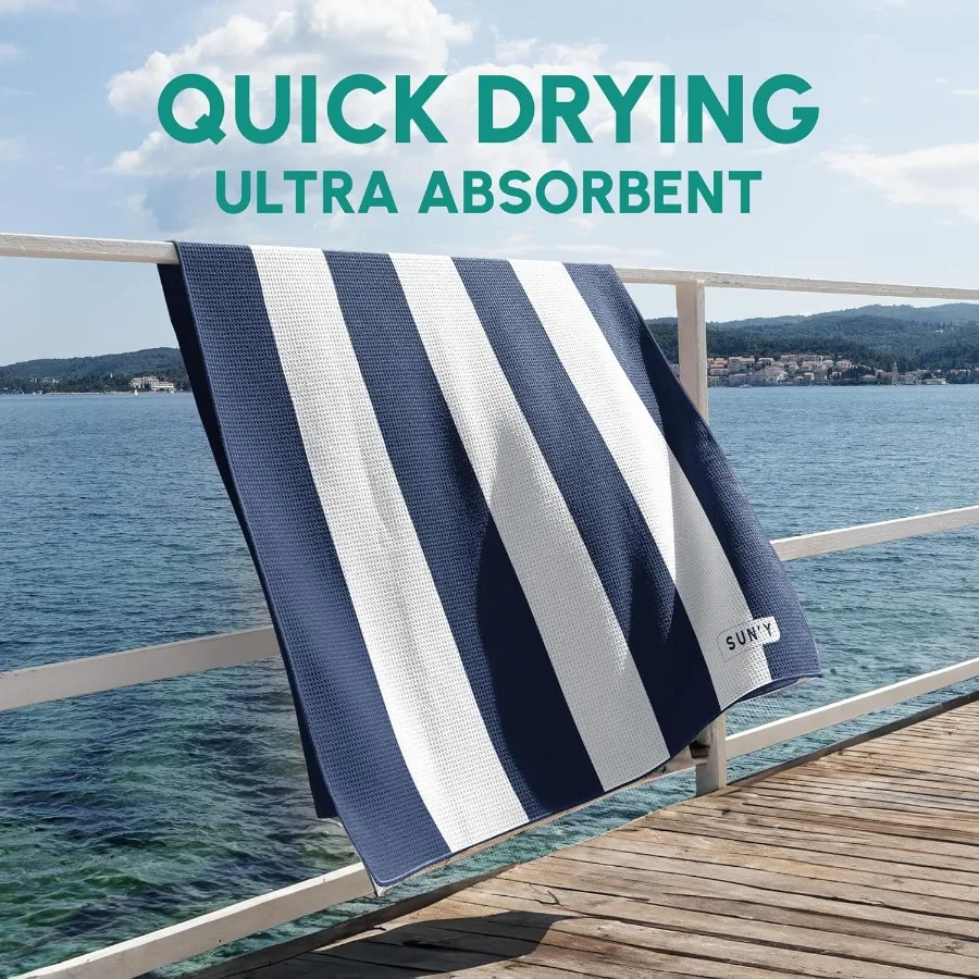 日光浴や旅行に最適なワッフルマイクロファイバービーチタオル 砂がつかない 速乾性 超吸収性 軽量でコンパクトなデザイン