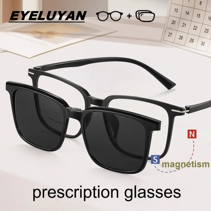 

EYELUYAN Wide Face Prescription Glasses Men Women Myopia Hyperopia Progressive Eyegasses Optical Eyewear with Polarized Clip
