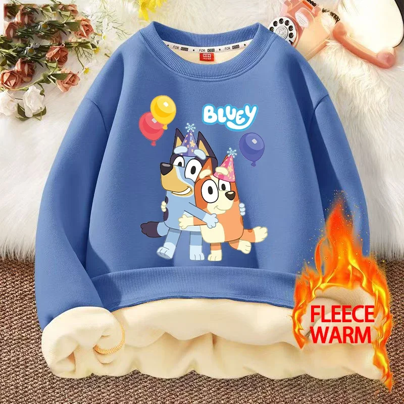 Blueys Thickened Fleece-lined Boys Sweatshirt Bingo Chilli Cartoon Without Hoodie Warm Pullover Round Neck Winter Kids Xmas Gift