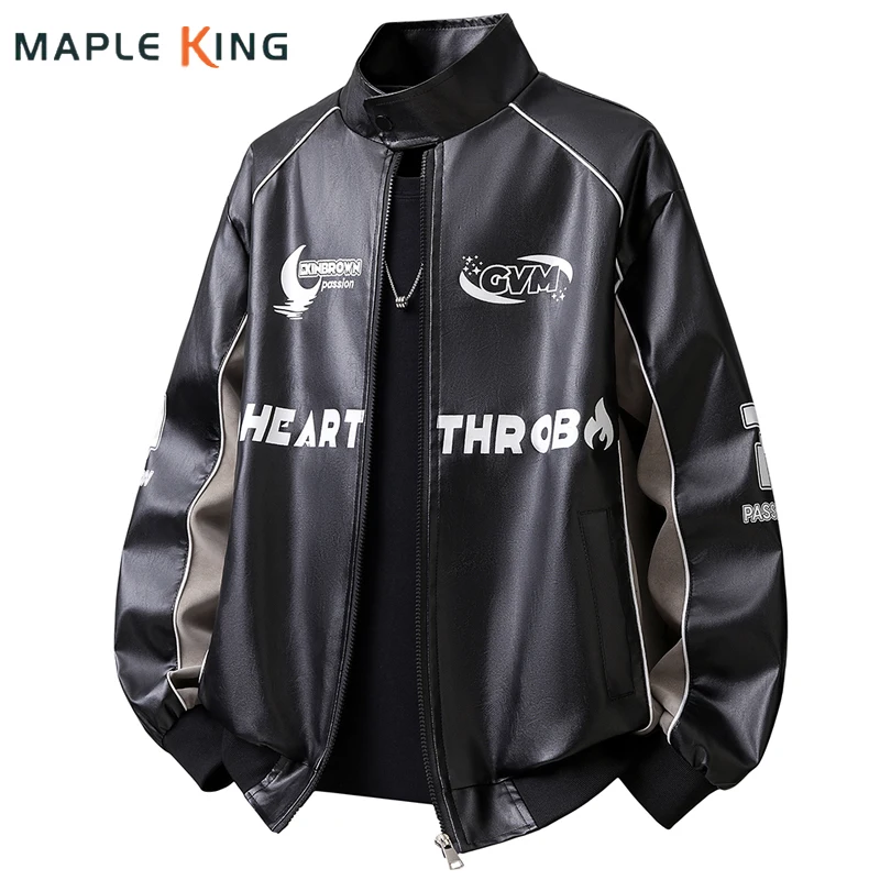 Faux PU Leather Jacket Men Jaqueta Motociclista Masculina Punk Streetwear Vintage Outdoor Mens Cardigan Racing Jacket Coats 5XL