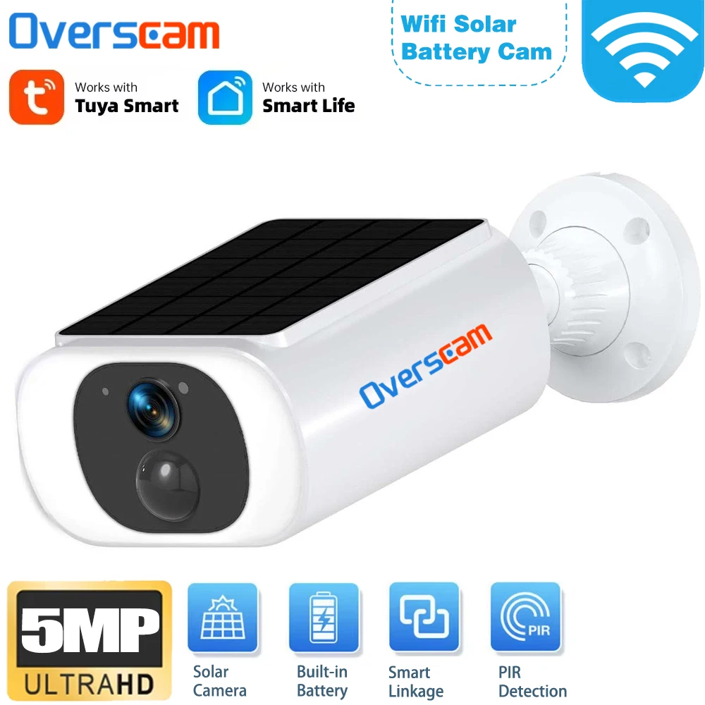 5MP Tuya Smartlife Outdoor Solar Battery Camera Wireless WIFI Ultra Standby Time PIR Motion Detection Light Color Night Vision