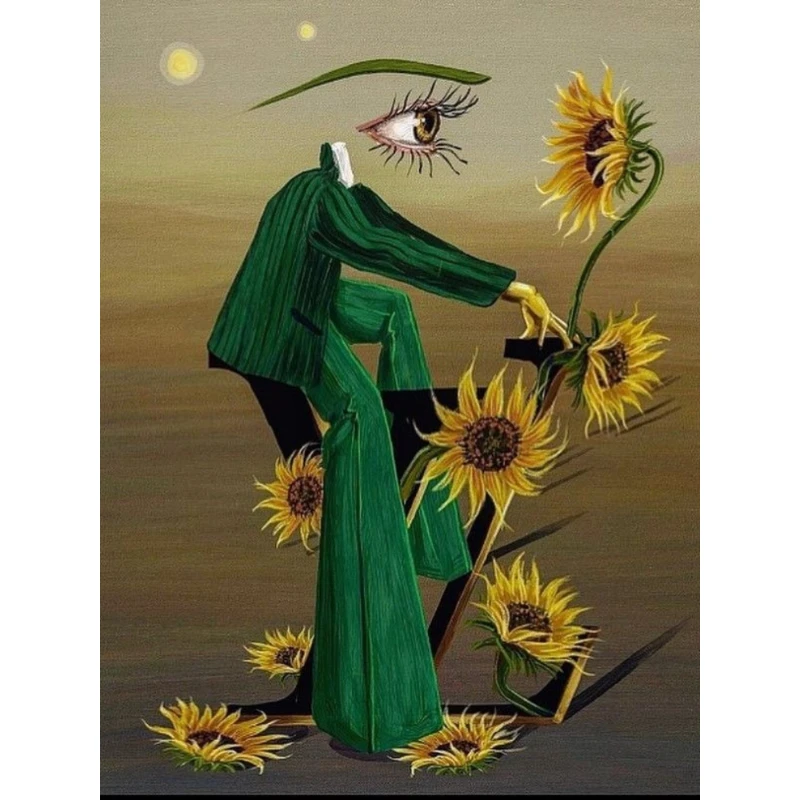 

500/1000/1200/2000 PCS Jigsaw Puzzles Abstract Headless Man and Sunflower Family Activity Games for Gameroom Bedroom Gift