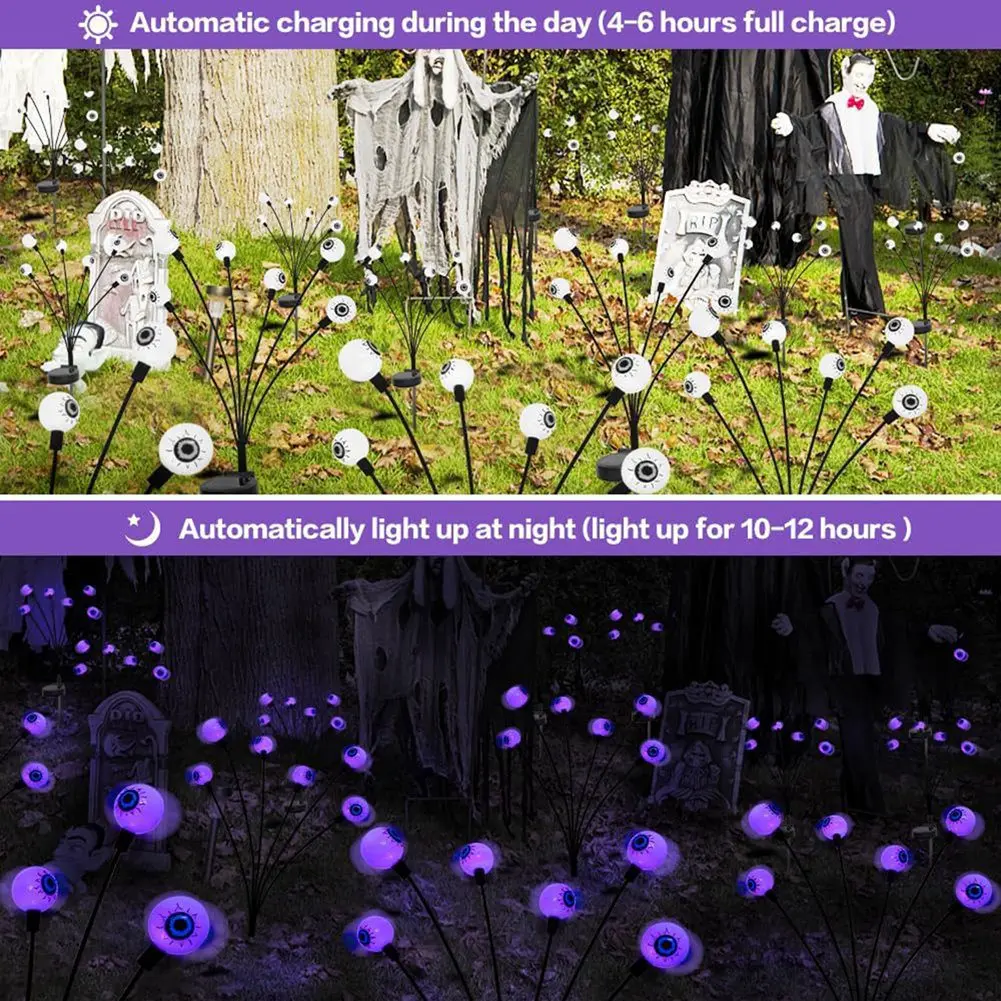 AF90-Outdoor Solar Scary Eyeball Lights,2PCS 6LED Eyeball Swaying Firefly Lights,Waterproof Solar Path Light For Yard