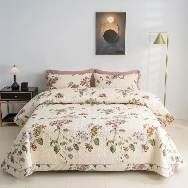 Pure Cotton Quilted Bedspread Floral Printed Quilt Single Double Bed Cover Blanket Twin Queen Size Coverlet Non-slip Sheet