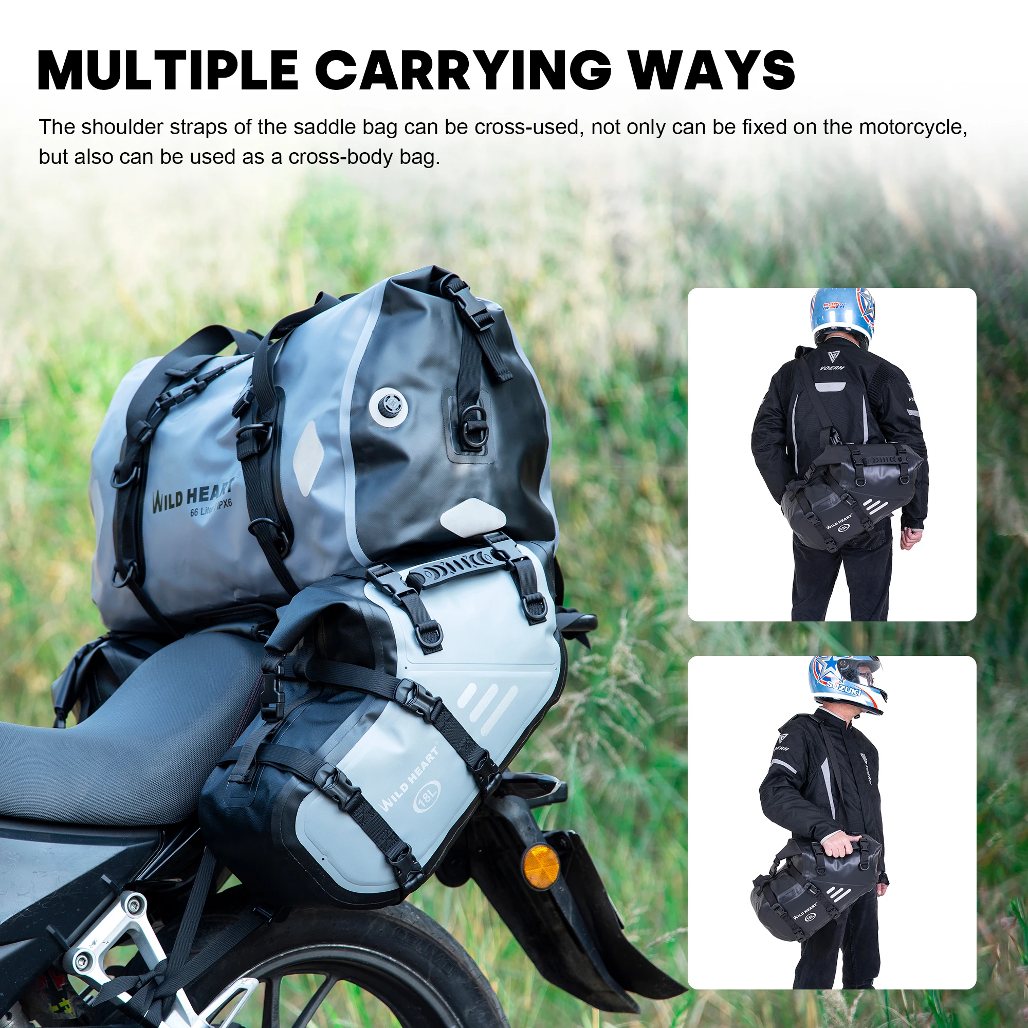 WILD HEART Motorcycle Saddlebags Waterproof Motorcycle Side Saddlebags Pannier Bag 36L Trunk Motorcycle Accessory