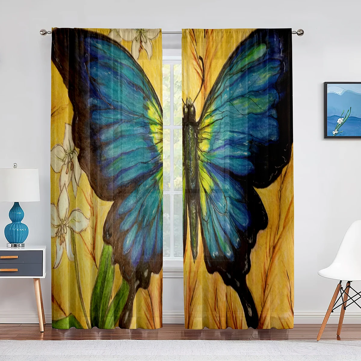 Spring Flower Colorful Floral Butterfly Sheer Curtain for Living Room Voile Window Blinds Bedroom Tulle Drape Kitchen Curtains