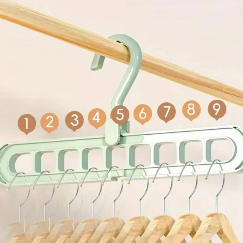 5pcs 9-hole wardrobe storage rack multifunctional foldable clothes drying rack storage clothes rack space-saving clothes hanger