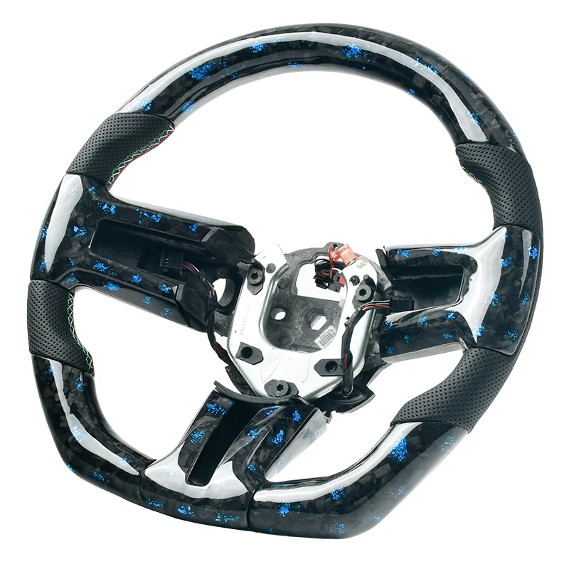 Customized carbon fiber steering wheel Fit For Ford Mustang 2010 2012 2013 2014 forged blue stylized sports performance